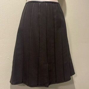 Armani Calzioni dark brown wool panel leather trim skirt, 4